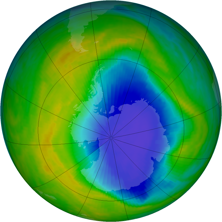 Antarctic ozone map for 31 October 1992